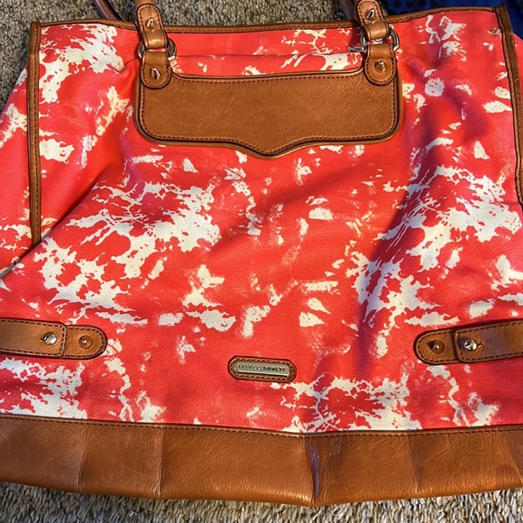 Rebecca Minkoff Orange White Large Coated Canvas Tote, Leather handles trim. - Picture 3 of 7